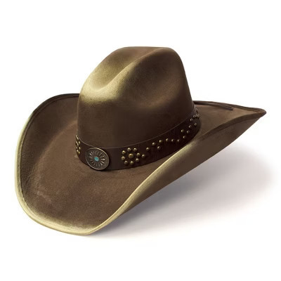 Western Express Brown and Camel Suede Finish Western Hat with Sunburst Concho Hat Band | Target