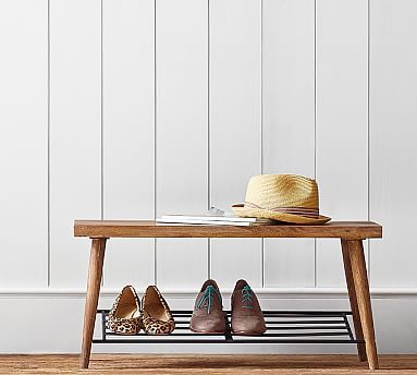 Lucy Mango Wood Shoe Rack with Bench | Pottery Barn (US)