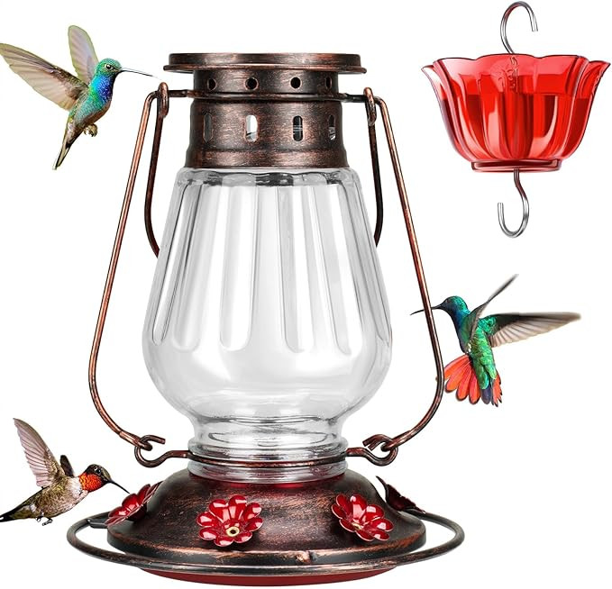 Kingsyard Glass Hummingbird Feeder for Outdoors Hanging - Vintage Lantern Style Leak-Proof Hummin... | Amazon (CA)