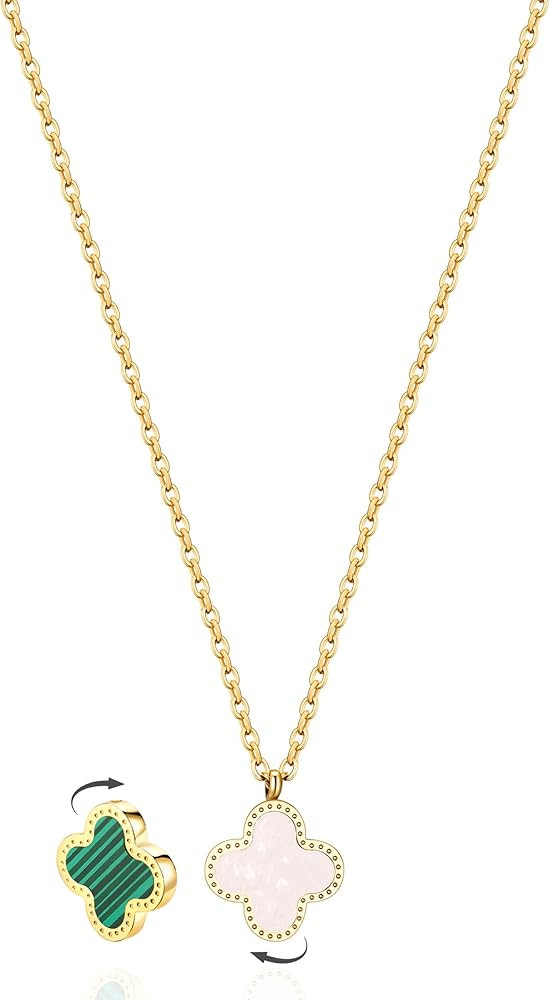 SHINYY 2 Side Four Leaf Clover Necklace for Women 18K Gold Plated Stainless Steel Lucky 4 Leaf Pe... | Amazon (US)