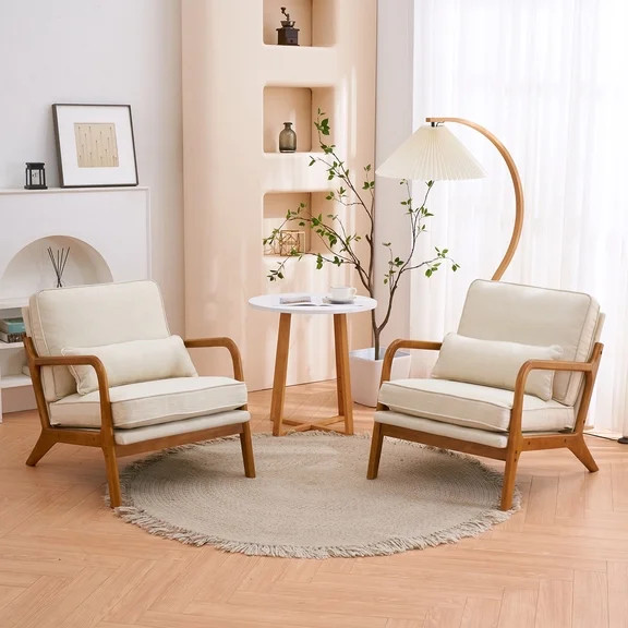 Mainstays Wood Arm Accent Chair, Beige | Walmart (US)
