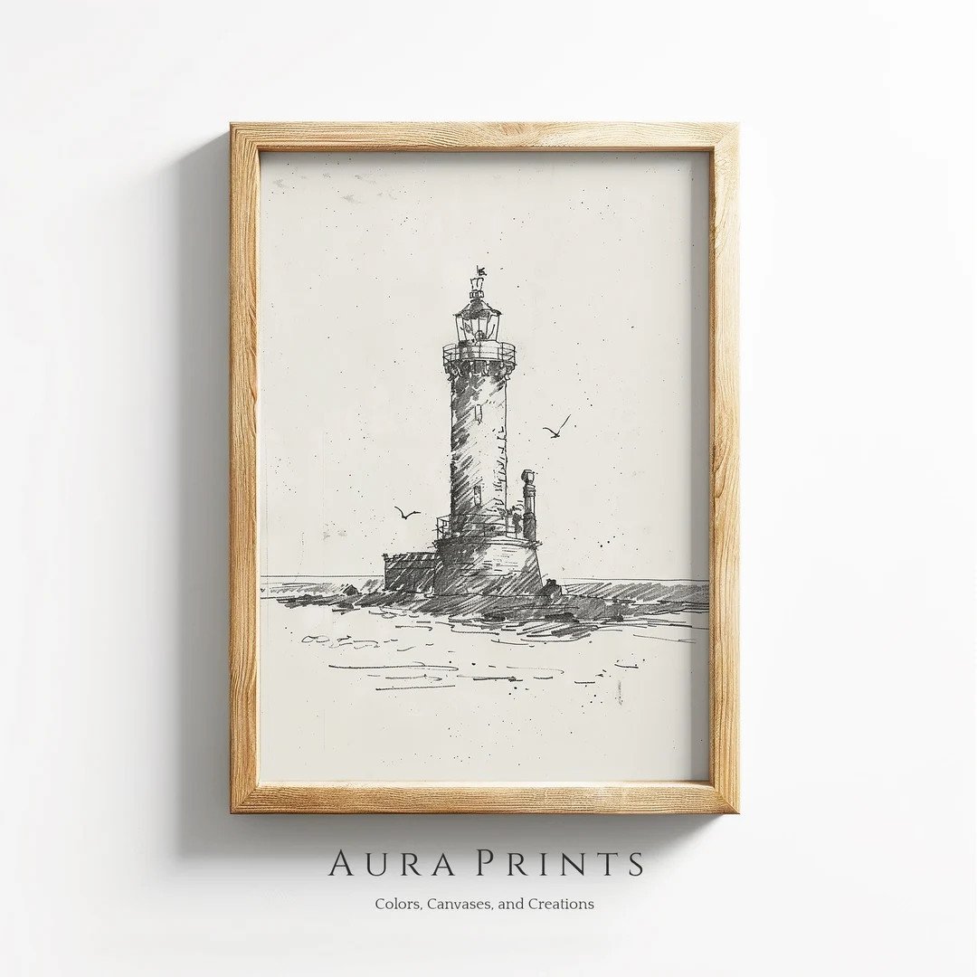 Lighthouse Sketch | Neutral Drawing | Vintage Nautical Wall Art | PRINTABLE Digital Download Rust... | Etsy (US)