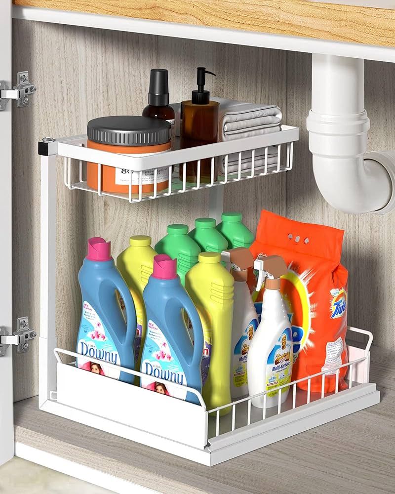 Zyerch Under Sink Organizer,Metal Pull Out Kitchen Cabinet Organizer with Sliding Drawer,Sturdy M... | Amazon (US)