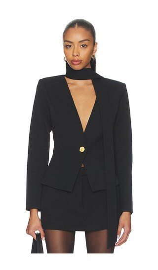 L'AGENCE Romy Tie Neck Blazer in Black. - size 6 | Revolve Clothing (Global)