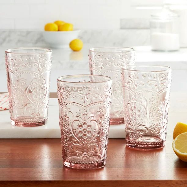 The Pioneer Woman Amelia 15.22-Ounce Rose Glass Tumblers, Set of 4 | Walmart (US)