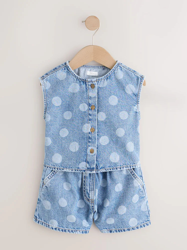 Mid Blue Denim Polka Dot Waistcoat and Shorts Set (3mths-7yrs) | Next US