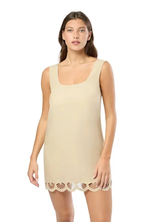 Onia Air Linen Scallop Mini Dress in Jute at Nordstrom, Size Medium | Nordstrom