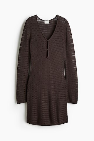 H & M - Pointelle-Knit Dress - Dark Brown | H&M (US + CA)