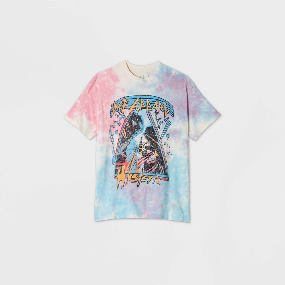 Women's Def Leppard Tie-Dye Short Sleeve Oversized Graphic T-Shirt - S | Target