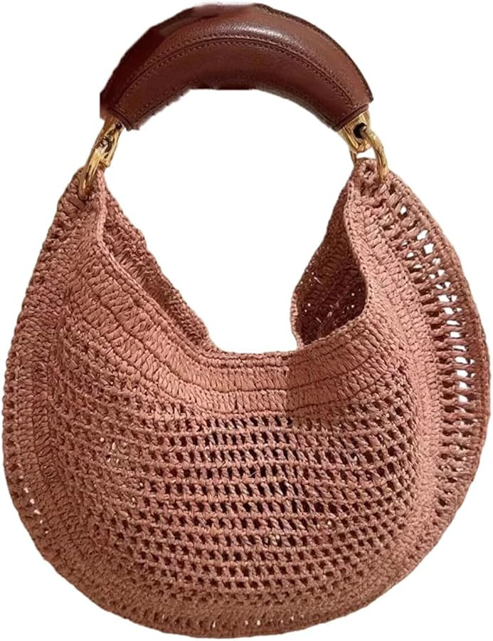 Women's Crescent Bag With Hollowed Design Evening Clutch Purse With Handle Solid Color Woven Tote | Amazon (US)