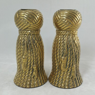 Vintage Brass Tassel Candle Holder Set Of 2 Mid Century Dorothy Draper Style | eBay US