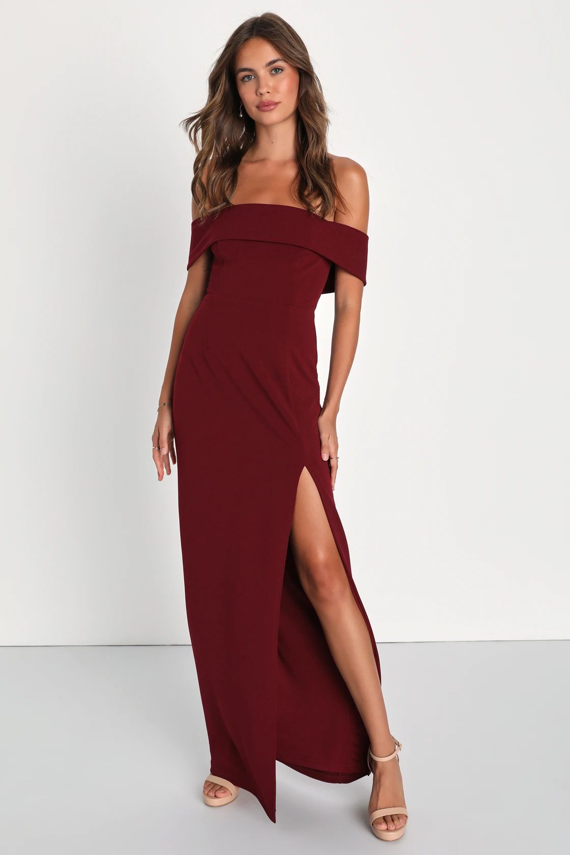 Enchanting Romantic Burgundy Off-the-Shoulder Maxi Dress | Lulus (US)