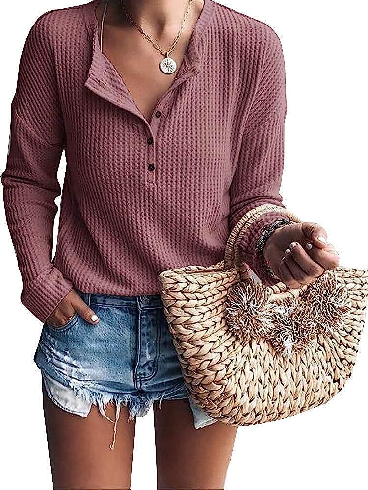 IRISGOD Womens-Waffle-Knit-Tunic-Tops Fall Loose Long Sleeve Button Up Henley Shirts | Amazon (US)