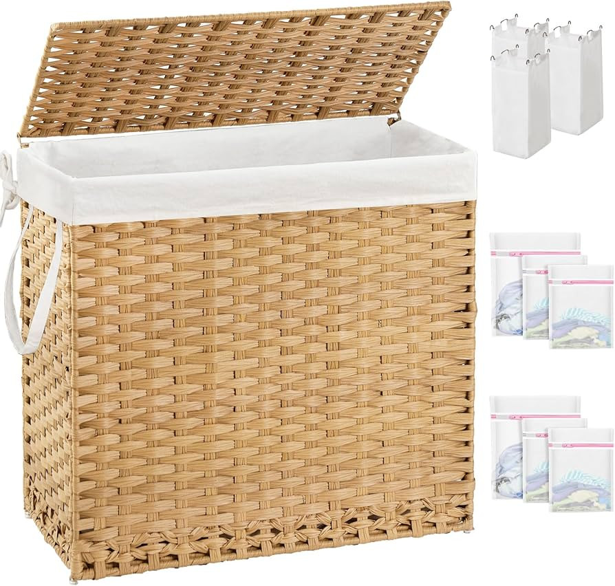 Laundry Hamper with Lid Laundry Basket 132 L (35 Gal) Wicker Clothes Hamper, Handwoven Rattan Ham... | Amazon (US)