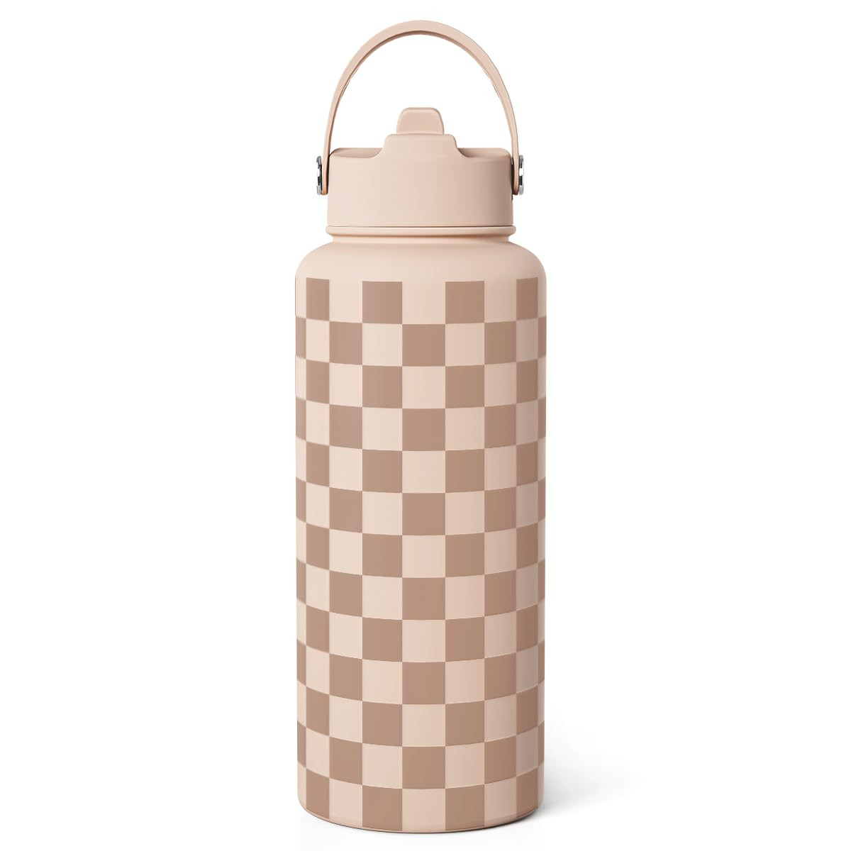 Checkerboard Water Bottle 32oz Stainless Steel with Lid & Straw, Beige Checker Insulated Bottles ... | Amazon (CA)