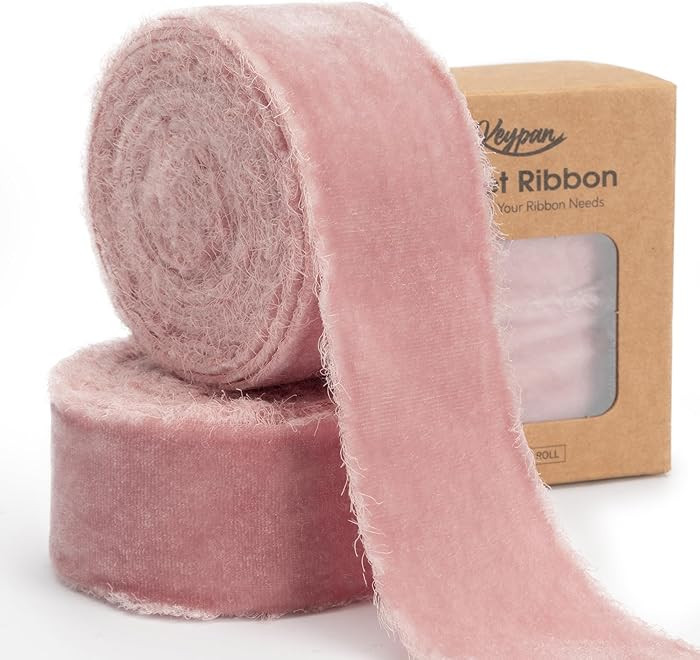 Light Pink Velvet Ribbon 1-1/2 Inch x 6 Yd Handmade Frayed Vintage Ribbons for Christmas Tree Hom... | Amazon (US)