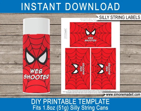 Spiderman Web Shooter Silly String Labels Printable Template  | Etsy | Etsy (US)