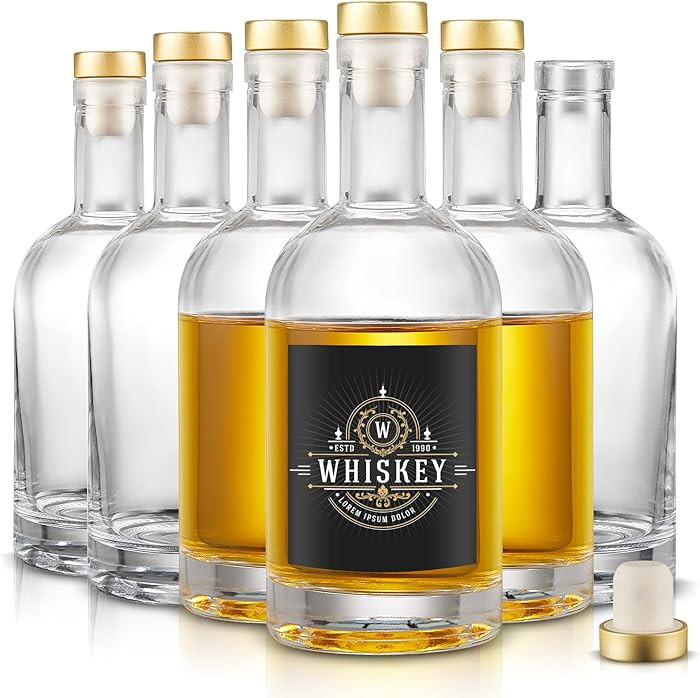 Mfacoy Set of 6 Glass Bottles, 12 oz Clear Liquor Bottles, Heavy Base Glass Bottle with T-Top Cap... | Amazon (US)