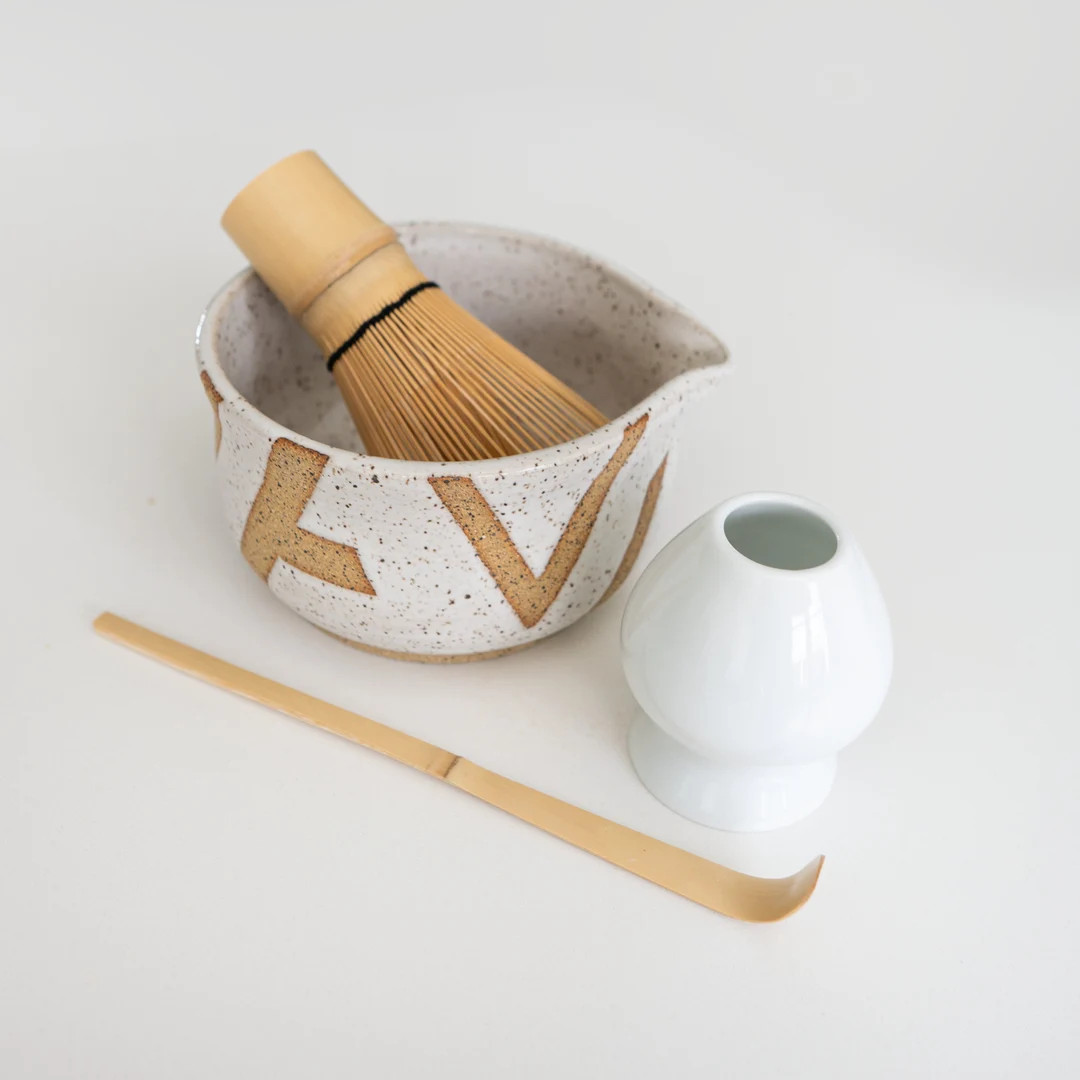 Ceramic Matcha Bowl Set Including Geometric White Speckled - Etsy | Etsy (US)