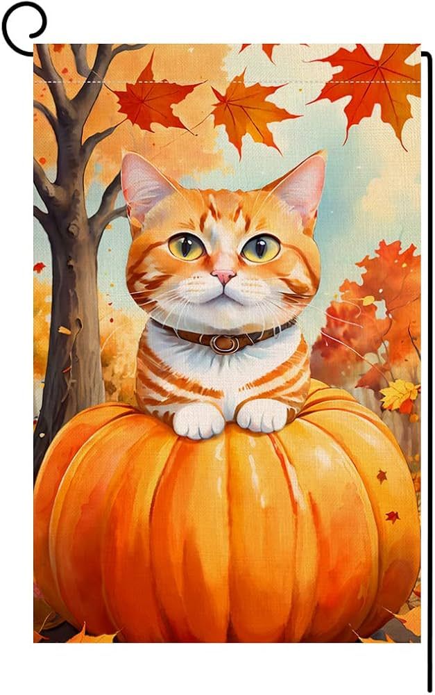 BLKWHT Fall Cat Garden Flag 12x18 Vertical Double Sided Autumn Pumpkin Maple Leaves Thanksgiving ... | Amazon (US)