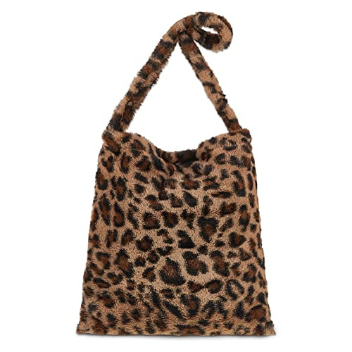 Weewooday Leopard Print Clutch Handbag Plush Faux Fur Tote Bag Women's Fuzzy Tote Bag for Winter (Large) | Amazon (US)