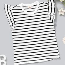 Toddler Girls Frill Cuff Stripe Tee | SHEIN