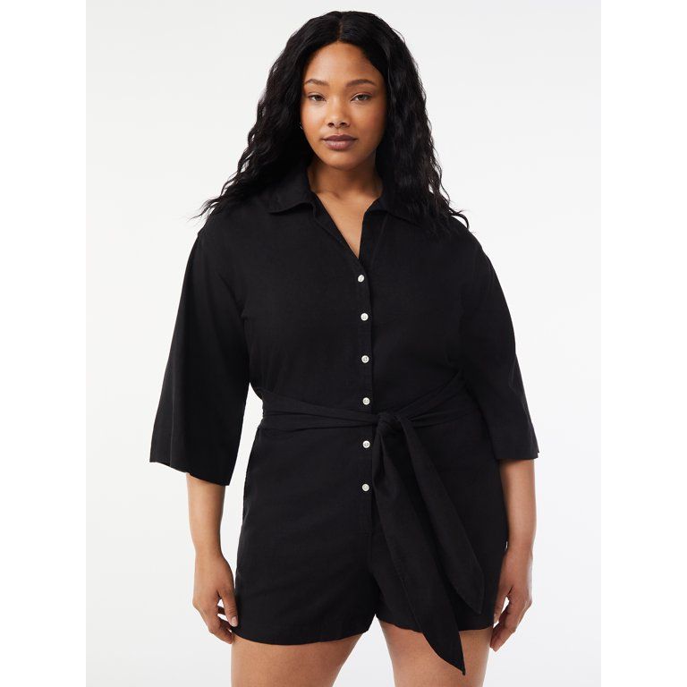 Free Assembly Women's Belted Romper - Walmart.com | Walmart (US)