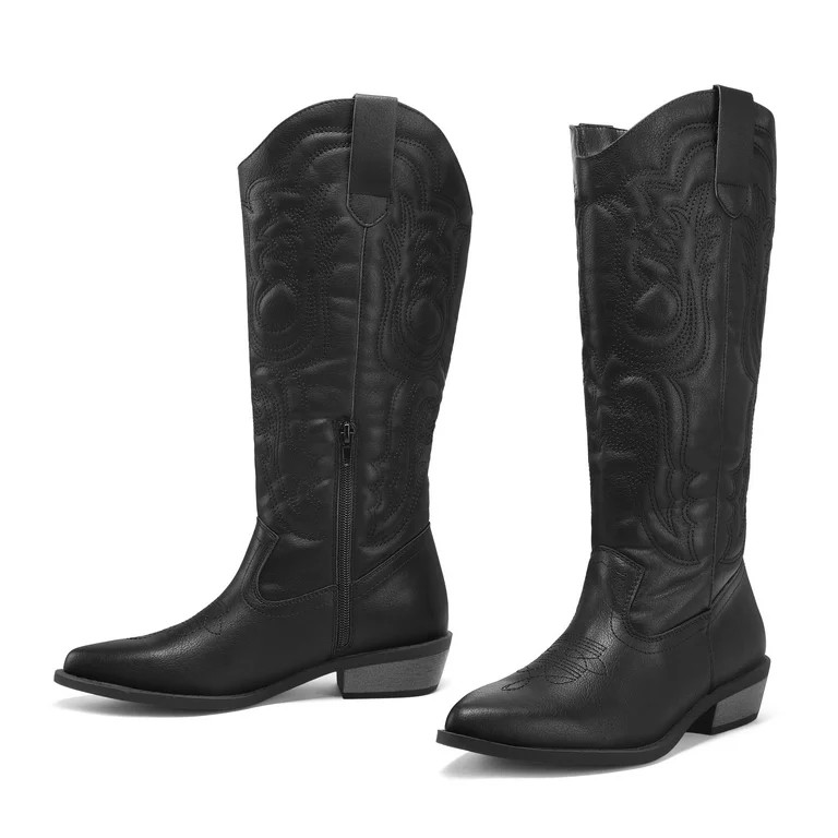 Pennysue Cowboy Boots For Women Black Knee High Western Cowgirl Boots Snip Toe Side Zipper Chunky... | Walmart (US)