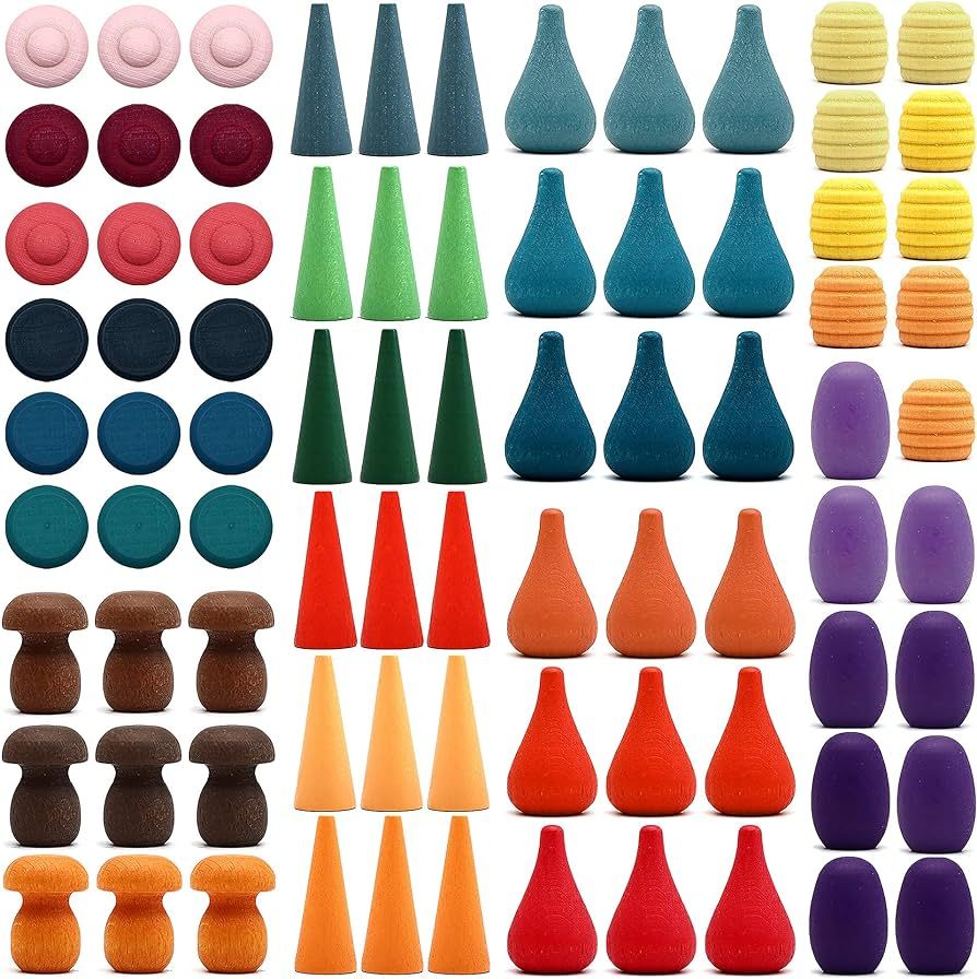Large Set Full Rainbow Color Style Wooden Loose Parts Sensory Play Toys, Mandala 7 Shapes, 27 Col... | Amazon (US)