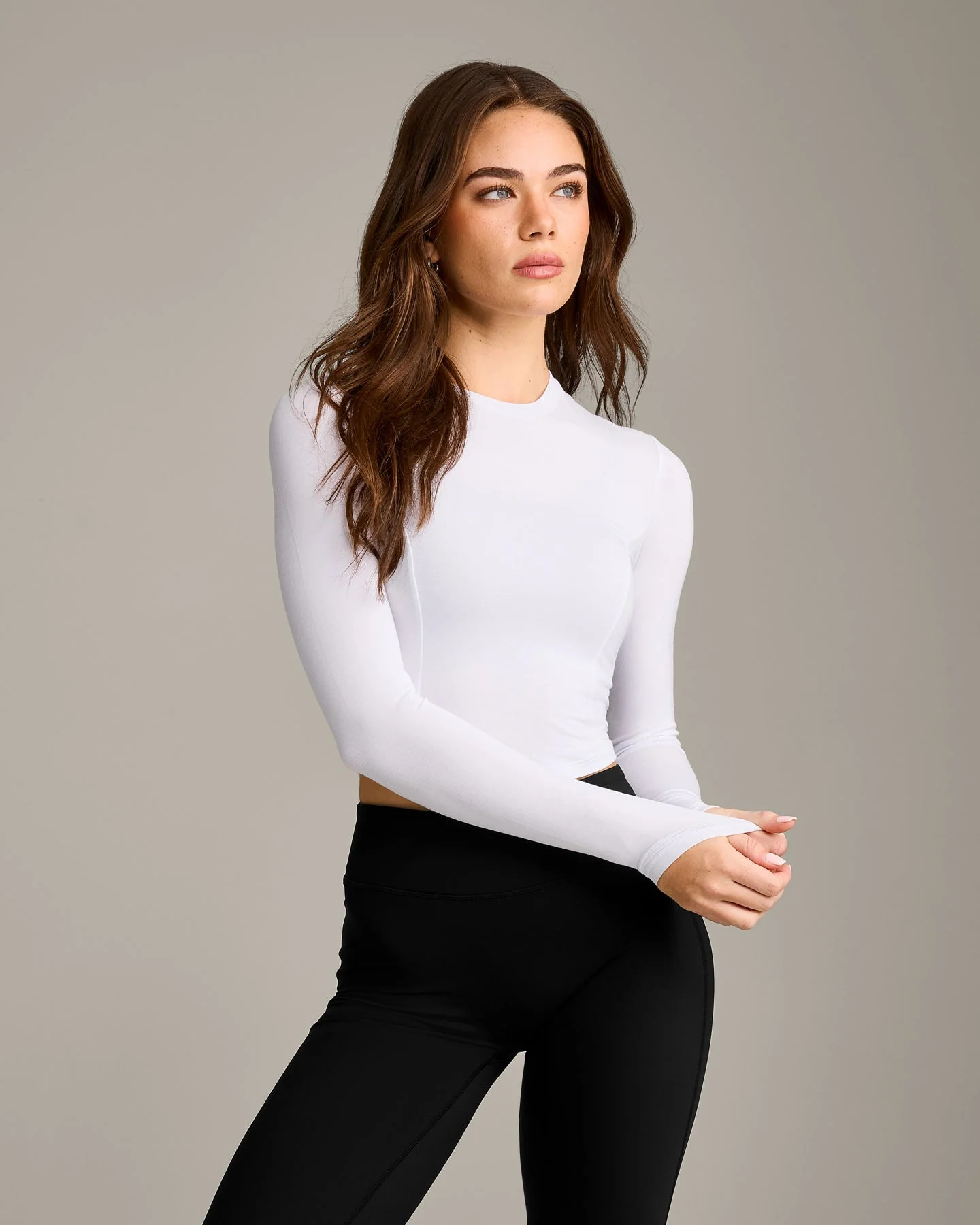 Mellow™ Motion Crew Neck Long Sleeve Mid Top 
 White | Oner Active (UK / US)