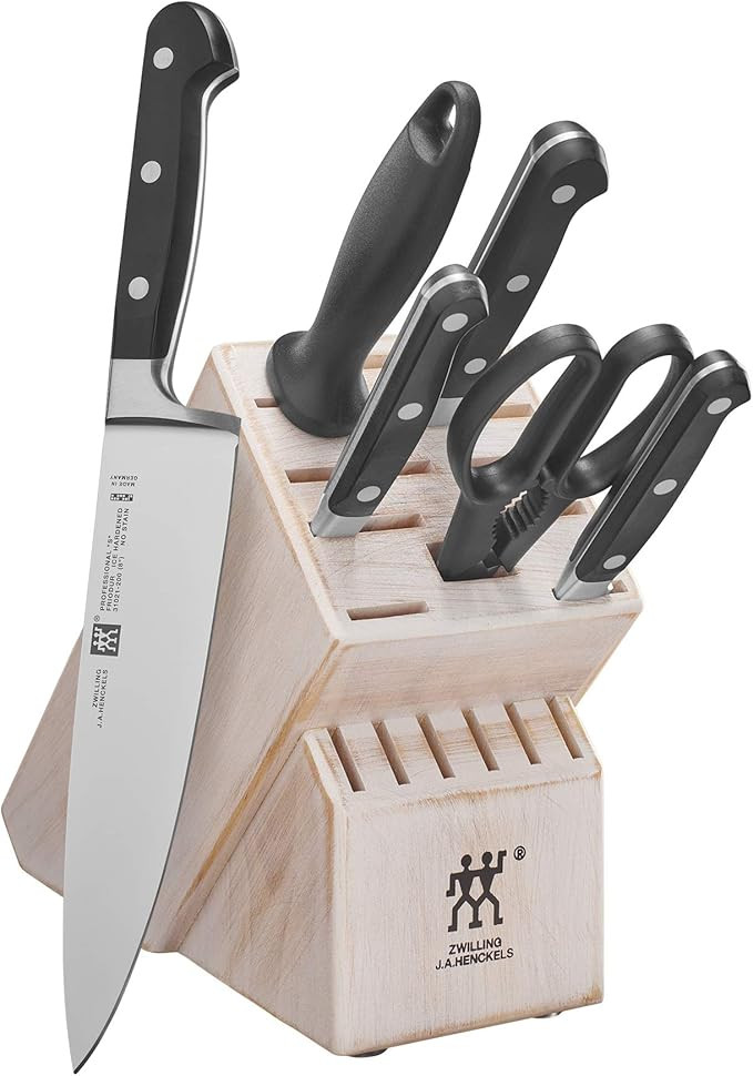 ZWILLING Professional S 7-Piece Razor-Sharp German Block Knife Set With Rustic White Rubberwood B... | Amazon (US)