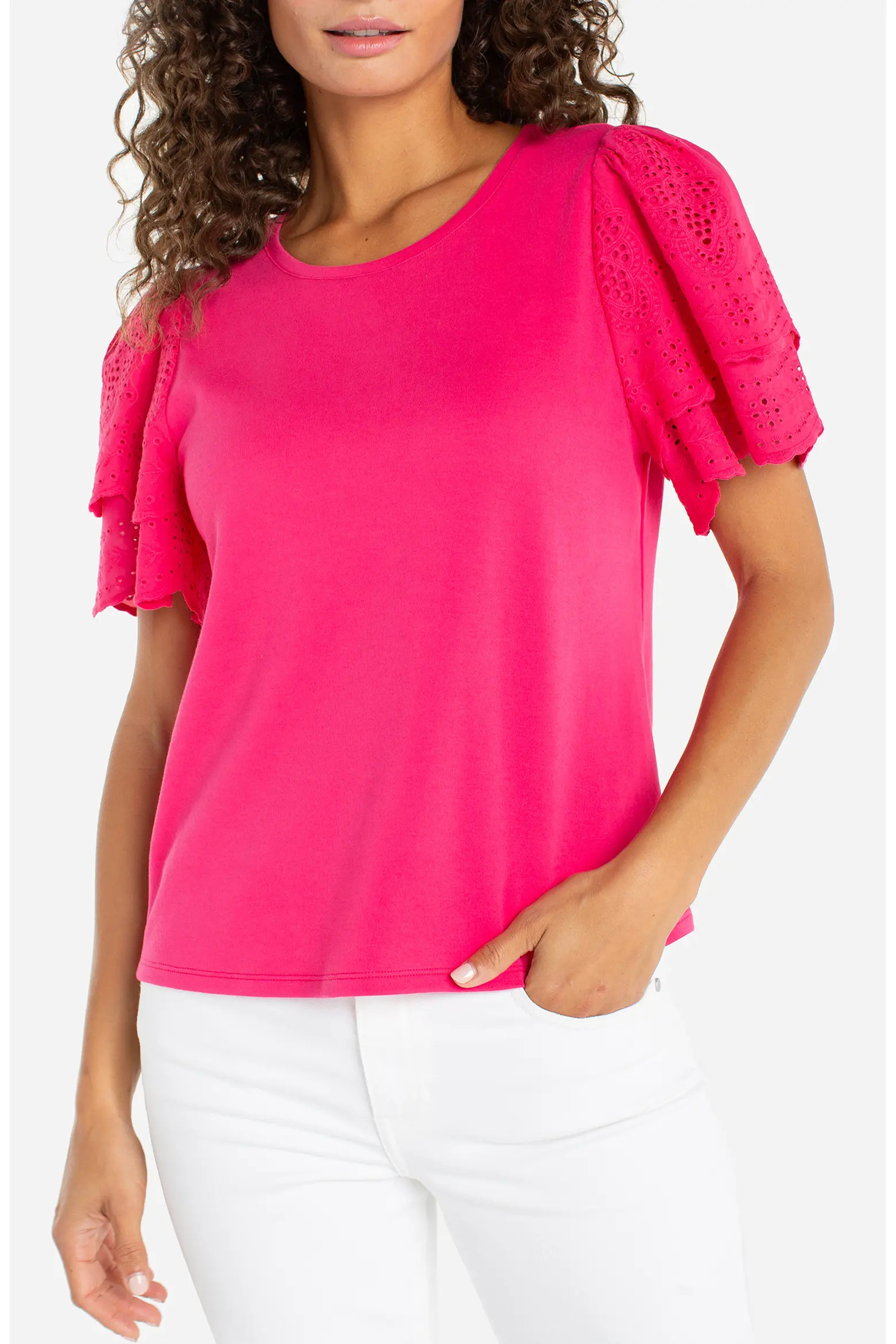 Eyelet Sleeve Mixed Media Top (Women) | Nordstrom | Nordstrom
