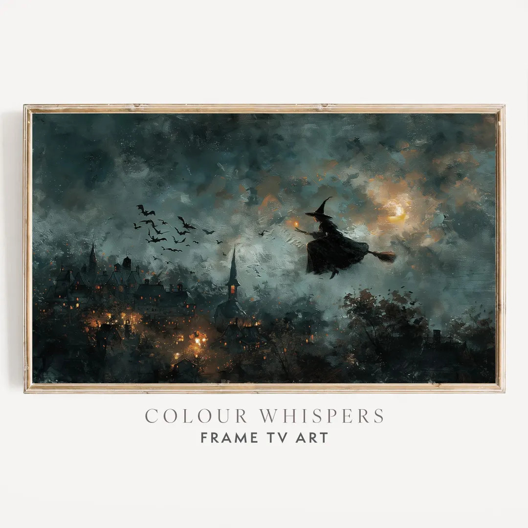 Halloween Frame TV Art, Witch Oil Painting, Spooky Halloween Decor, Samsung Frame TV, Halloween W... | Etsy (US)