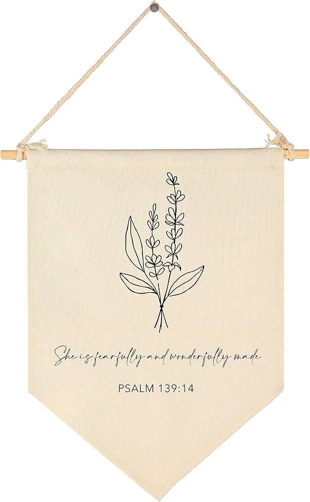 Nursery Scripture Bible Verse-Christian Botanical Decor-Canvas Hanging Pennant Flag Banner Wall S... | Amazon (US)