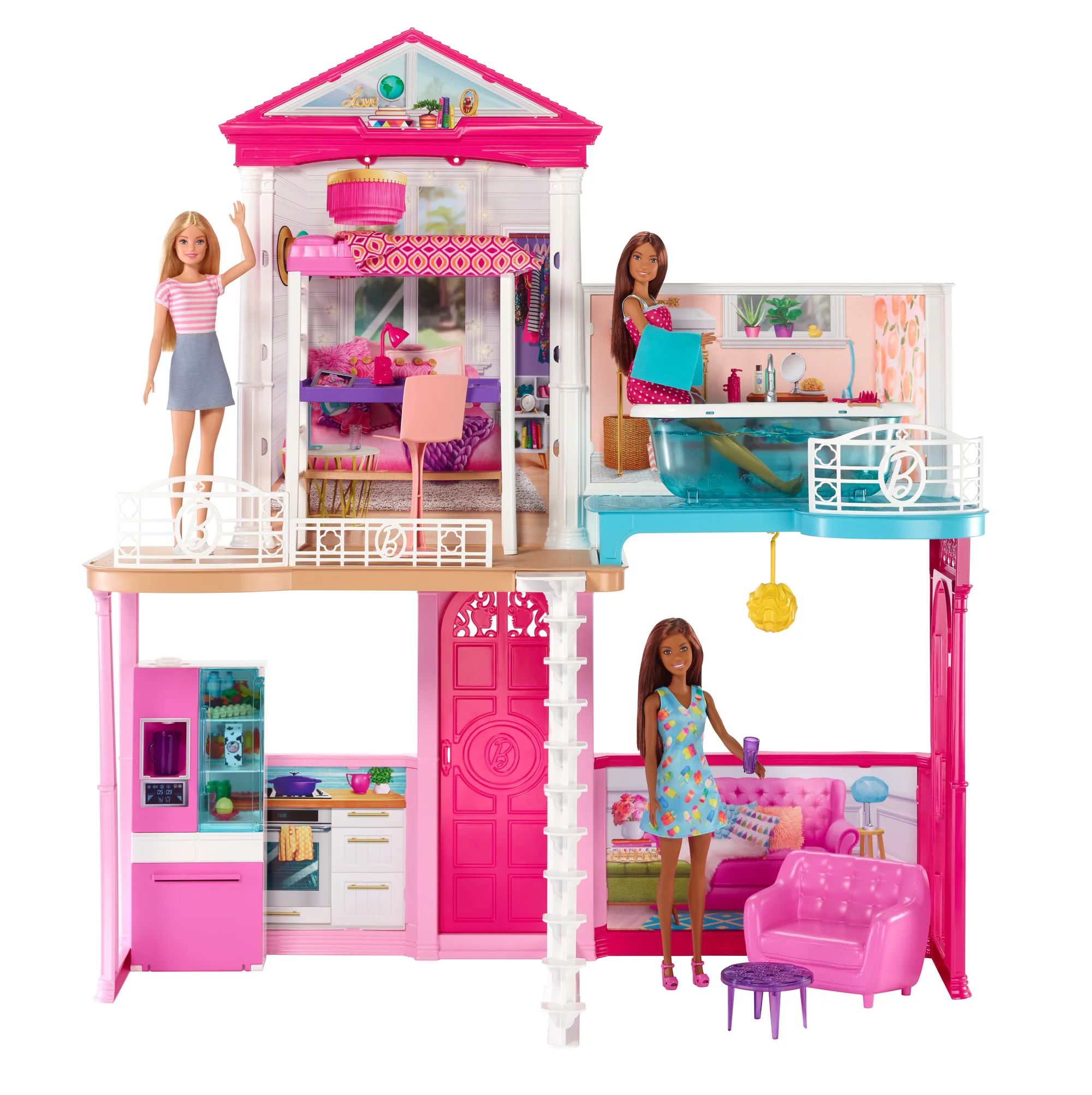 ​Barbie Dollhouse and Furniture Set With 3 Dolls, Gift For 3 To 8 Year Olds | Walmart (US)