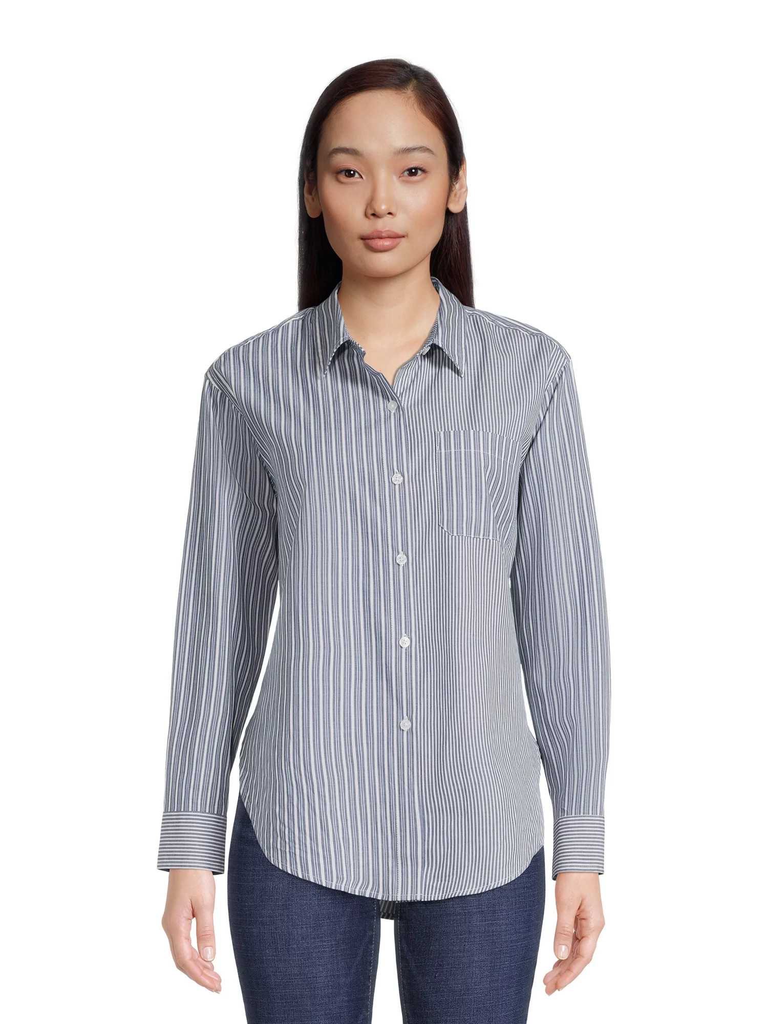 Time and Tru Women's Mixed Stripe Long Sleeve Shirt, Sizes XS-XXXL (Women's and Women's Plus) | Walmart (US)