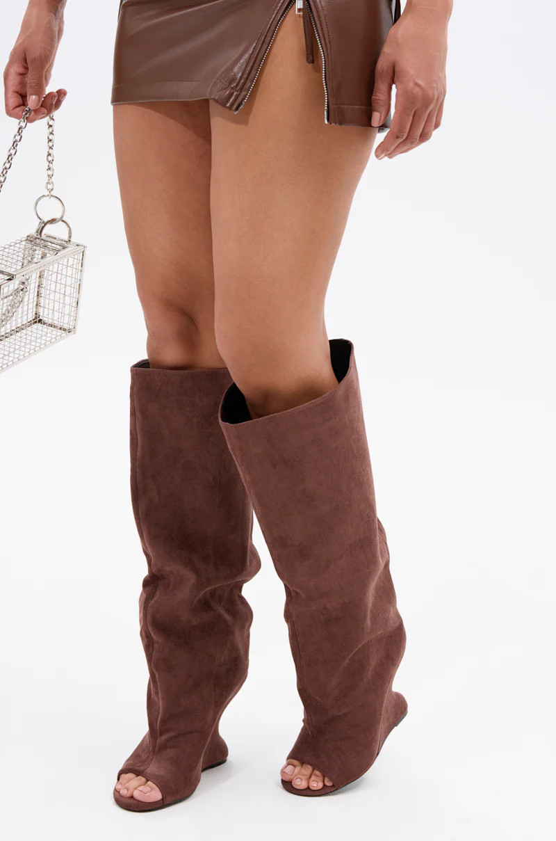 AZALEA WANG VINCENT BROWN SUEDE OPEN TOE BOOT | AKIRA