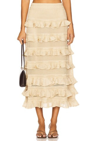 Zimmermann Lace Frill Midi Skirt in Metallic Gold from Revolve.com | Revolve Clothing (Global)