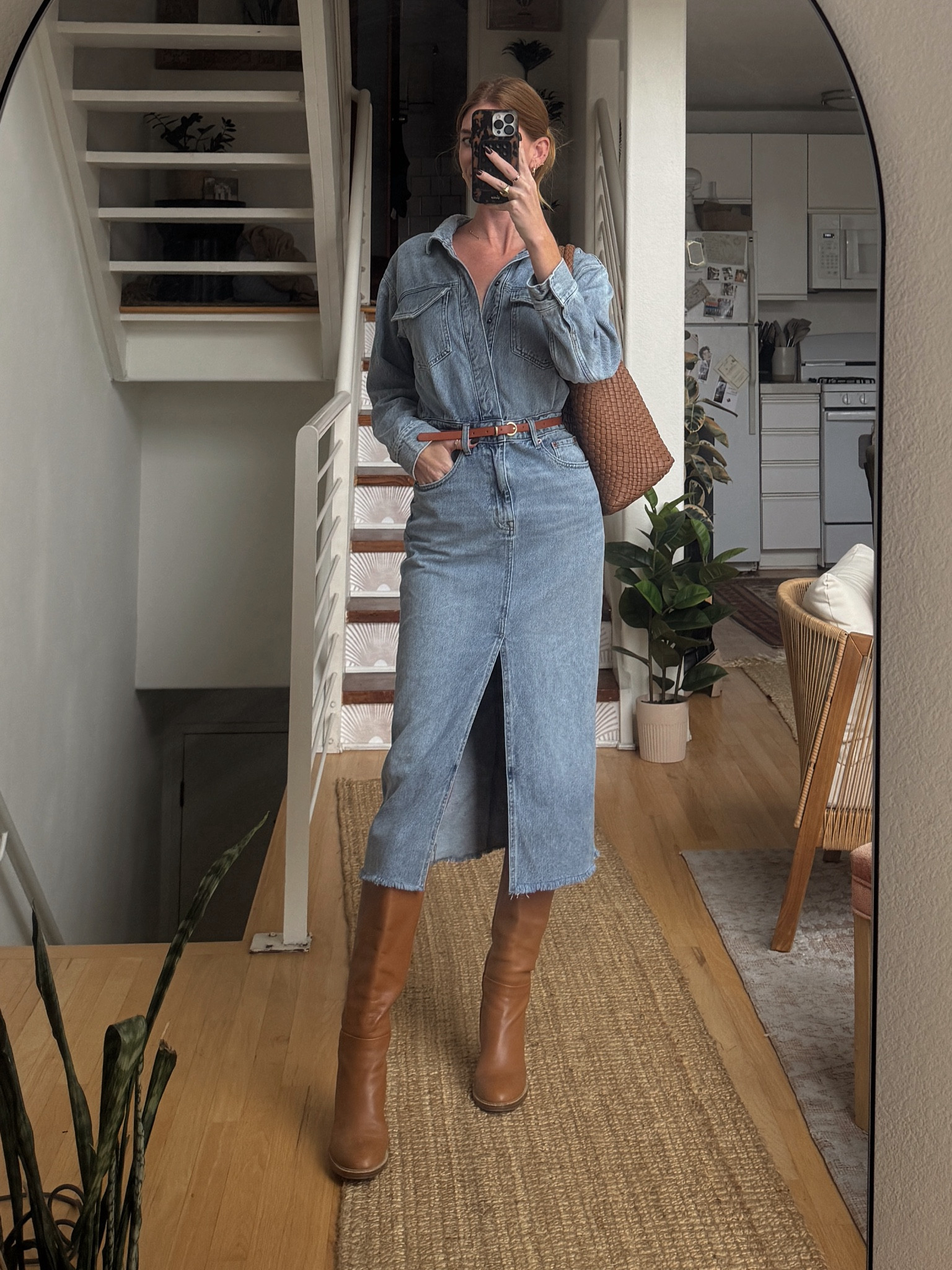 Fall uniform #denimondenim #falldress #fallstyle #revolve #marcfisher 