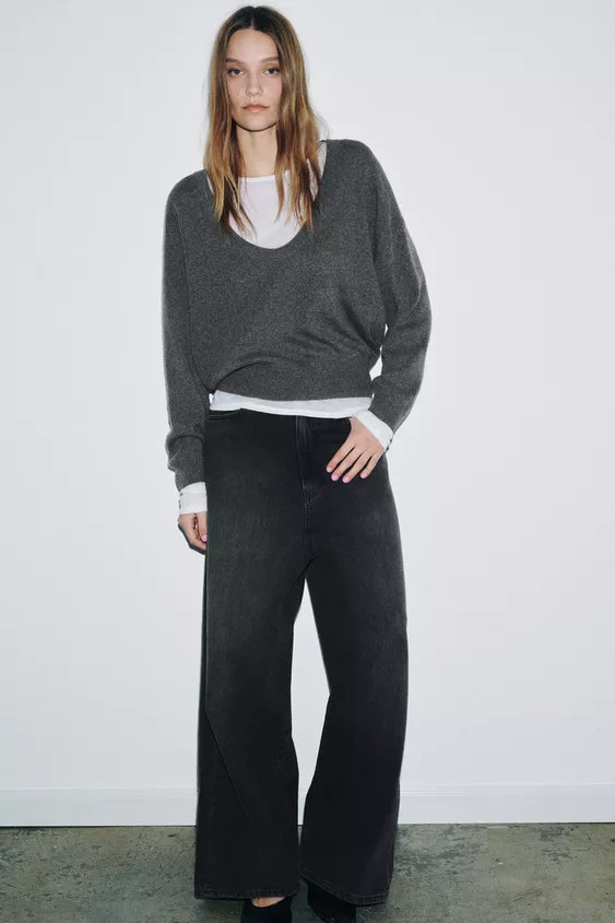 DEEP NECK KNIT JUMPER | Zara US