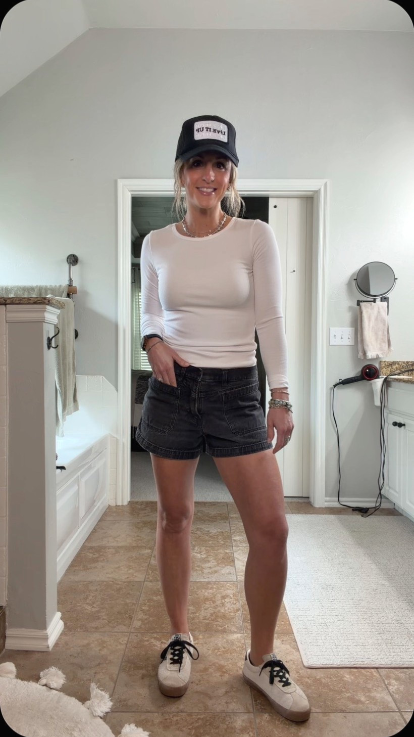You can’t go wrong with a classic black & white outfit! Casual with the black denim @American Eagle Outfitters shorts & @Van’s with one of my favorite @localbeach hats! 

#LTKootd #LTKOver40 #LTKmomlife