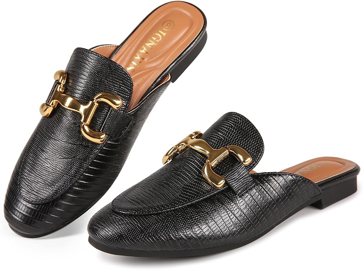 ignaxis Mules for Women Flats Round Toe Womens Mules Buckle Slip on Slides Backless Loafer Shoes | Amazon (US)