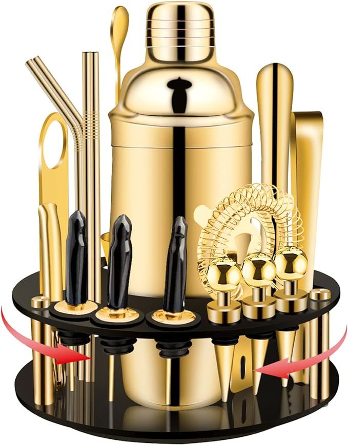 X-cosrack 19-Piece Bar Set,Gold Cocktail Shaker Set for Drink Mixing:Stainless Steel Bar Tools wi... | Amazon (US)