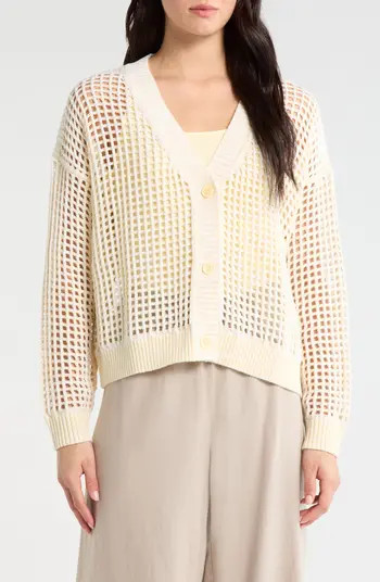 Camellia Openwork V-Neck Cotton Blend Cardigan | Nordstrom