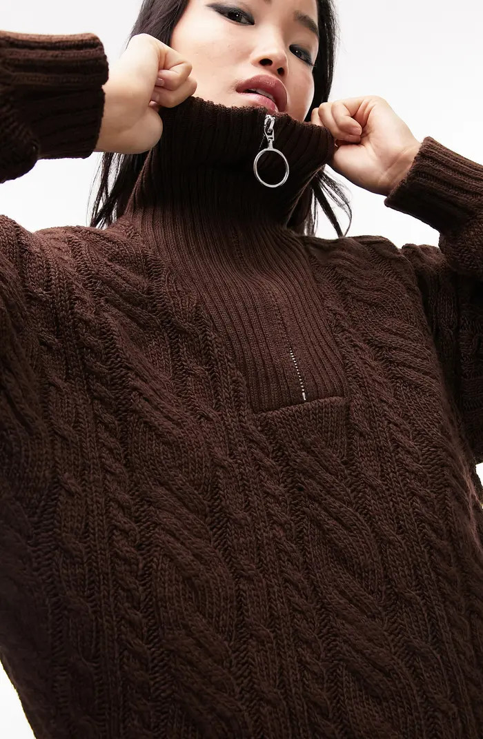 Topshop Oversize Cable Knit Half Zip Sweater | Nordstrom | Nordstrom