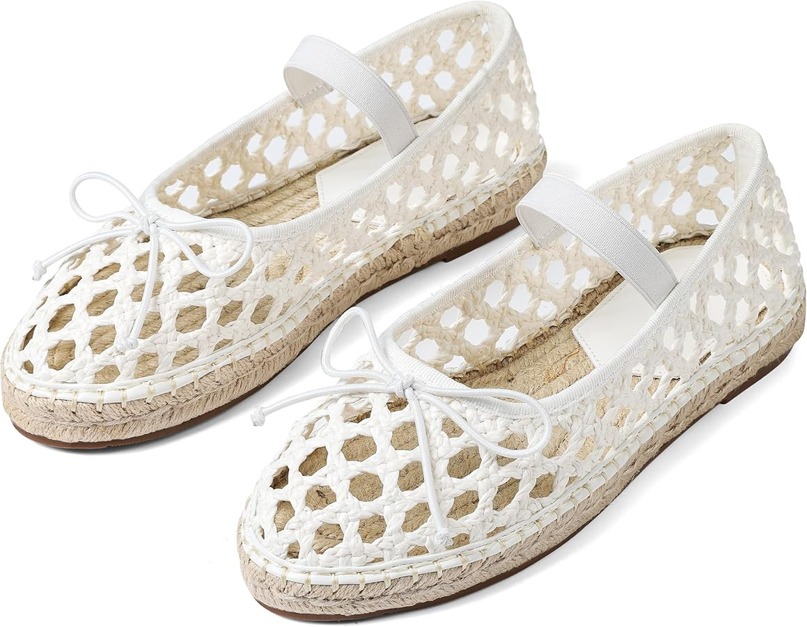 AMINUGAL Raffia Ballet Flats Shoes for Women Dressy Comfortable Woven Straw Women's Flat with Ela... | Amazon (US)