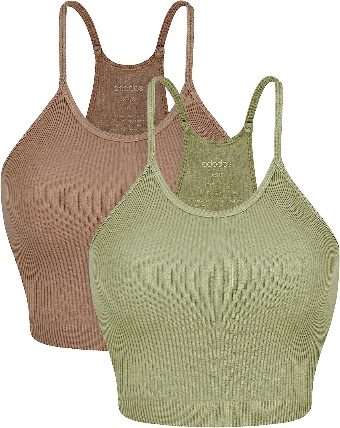 ODODOS Women's Crop 3-Pack Washed Seamless Rib-Knit Camisole Crop Tank Tops | Amazon (US)