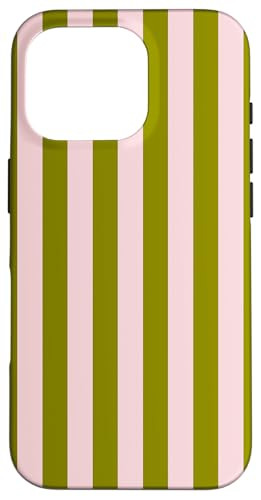 Pink Olive Green Striped Cute Girly Aesthetic Preppy Stripe Case for iPhone 16 Pro | Amazon (US)
