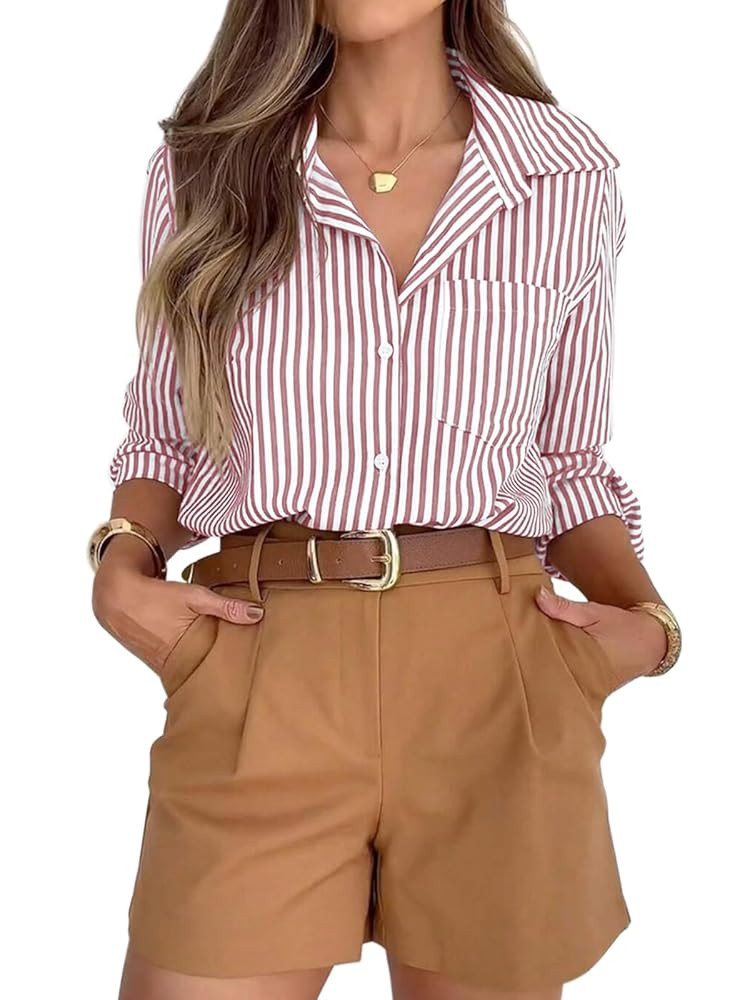 siliteelon Striped Button Down Shirts for Women Dress Shirts Long Sleeve Casual Collared Office W... | Amazon (US)