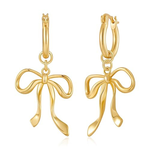 LILIE&WHITE Gold Bow Dangle Earrings With Small Hoop for Women - Ribbon Knot Jewelry | Amazon (US)
